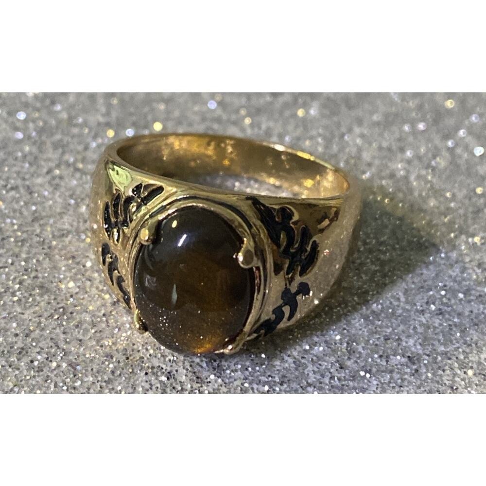 Vintage Natural Stone Ring with ambar stone